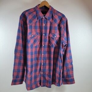 NWOT Pashartuk Western Shirt Mens XL Red Blue Excellent Buffalo Plaid Pearl Snap